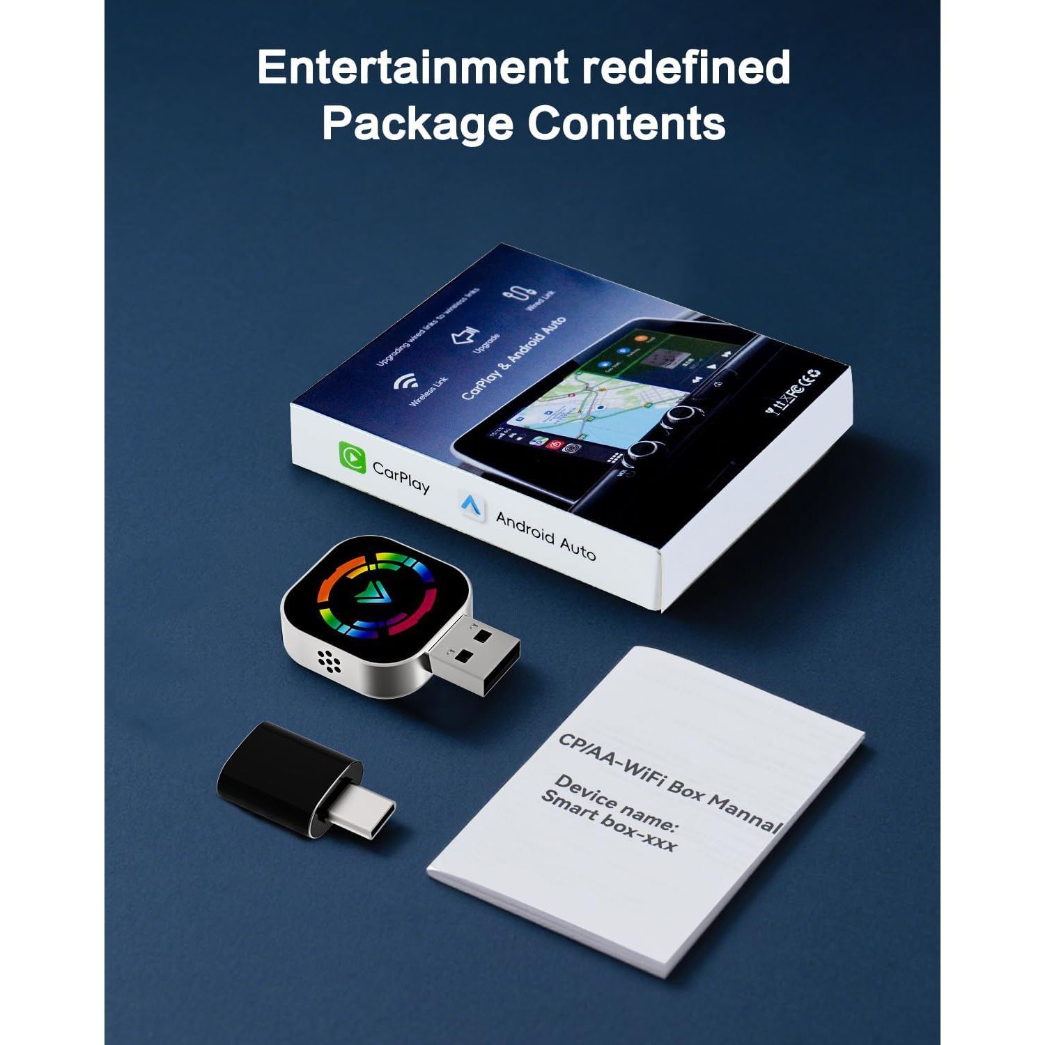 Wireless Carplay Adapter,Mini Carplay for Apple iPhone & Android Auto Wireless Adapter,for Cars with Built-in Wired Apple Carplay