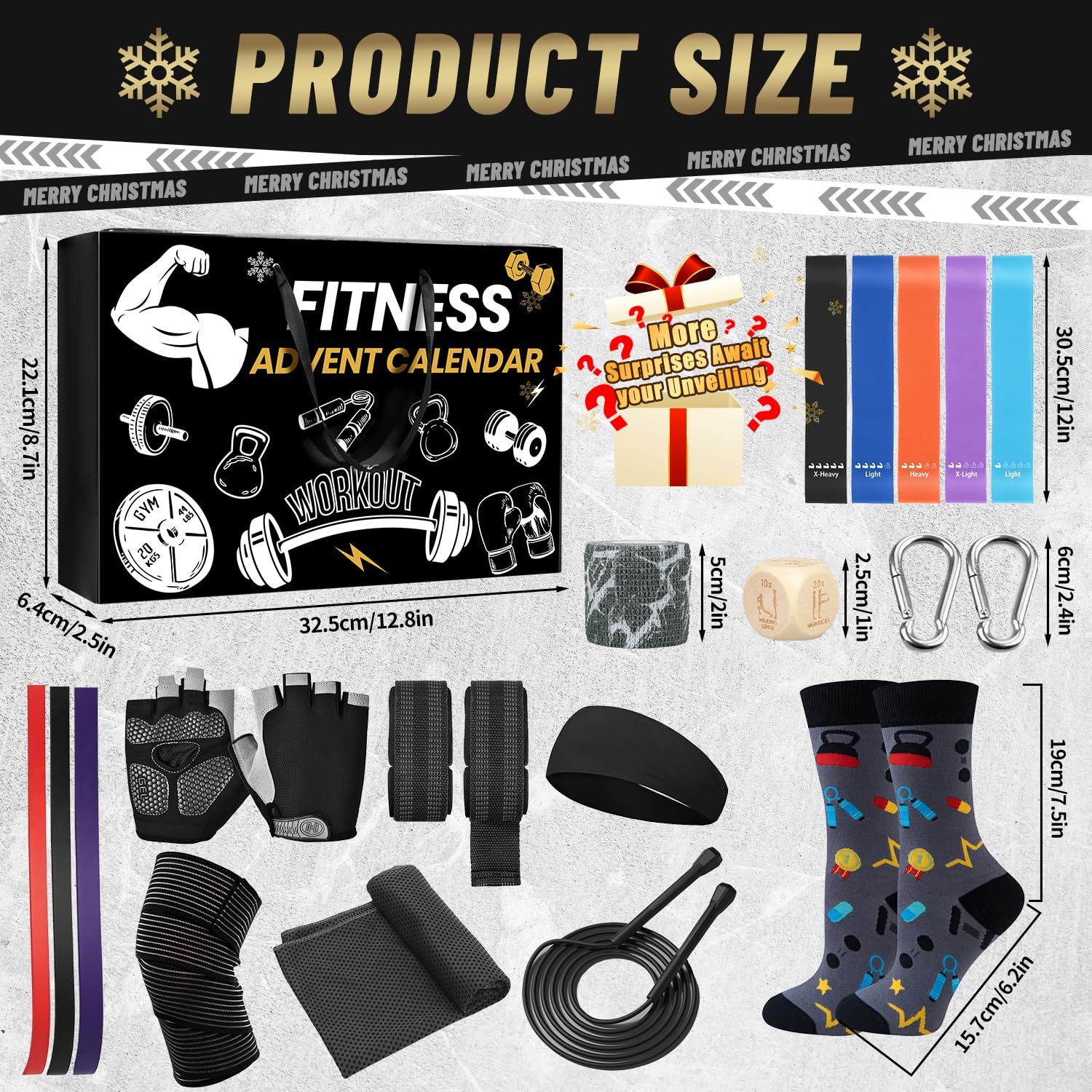 Fitness Gear Advent Calendar 2025,24 Days of Workout Essentials with Jump Rope,Resistance Bands,Gloves,Headbands & More - Christmas Countdown Gifts