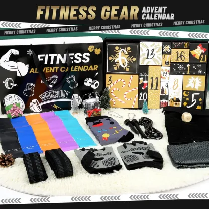 Fitness Gear Advent Calendar 2025,24 Days of Workout Essentials with Jump Rope,Resistance Bands,Gloves,Headbands & More - Christmas Countdown Gifts
