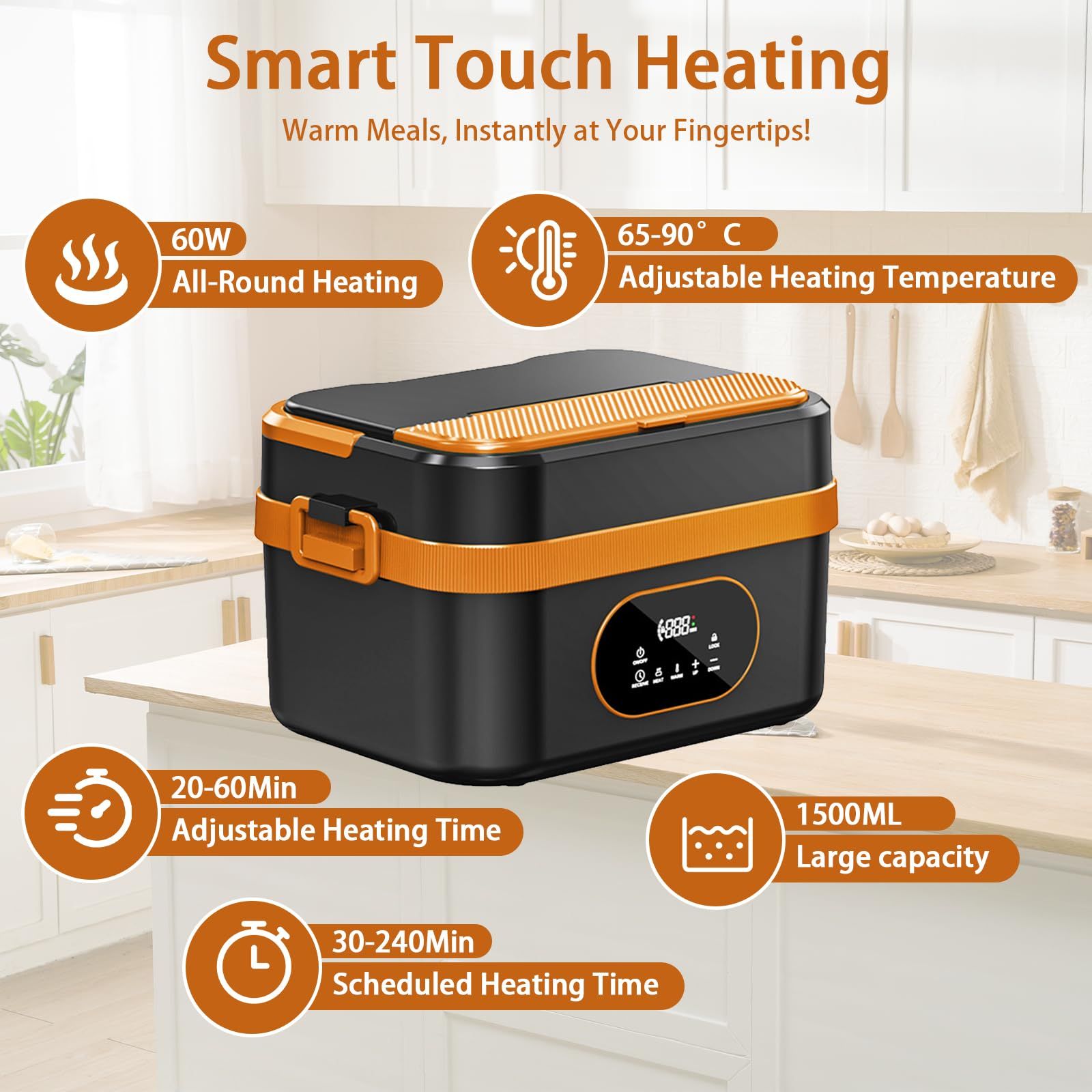 Heated Lunch Box Cordless Rechargeable Food Warmer Smart Reservation Keep Warm Portable Meal Prep Container