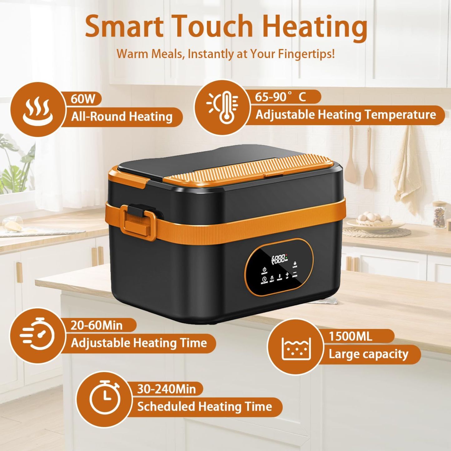 Heated Lunch Box Cordless Rechargeable Food Warmer Smart Reservation Keep Warm Portable Meal Prep Container