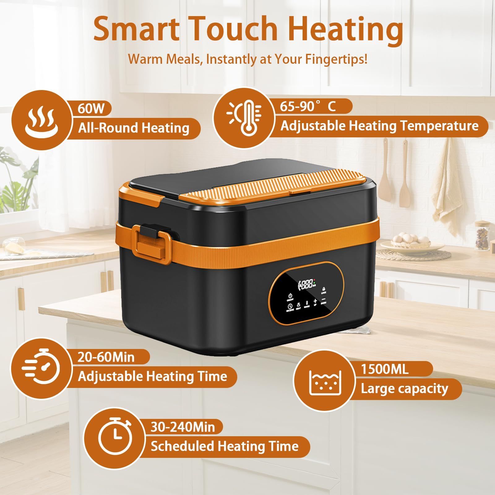 Heated Lunch Box Cordless Rechargeable Food Warmer Smart Reservation Keep Warm Portable Meal Prep Container
