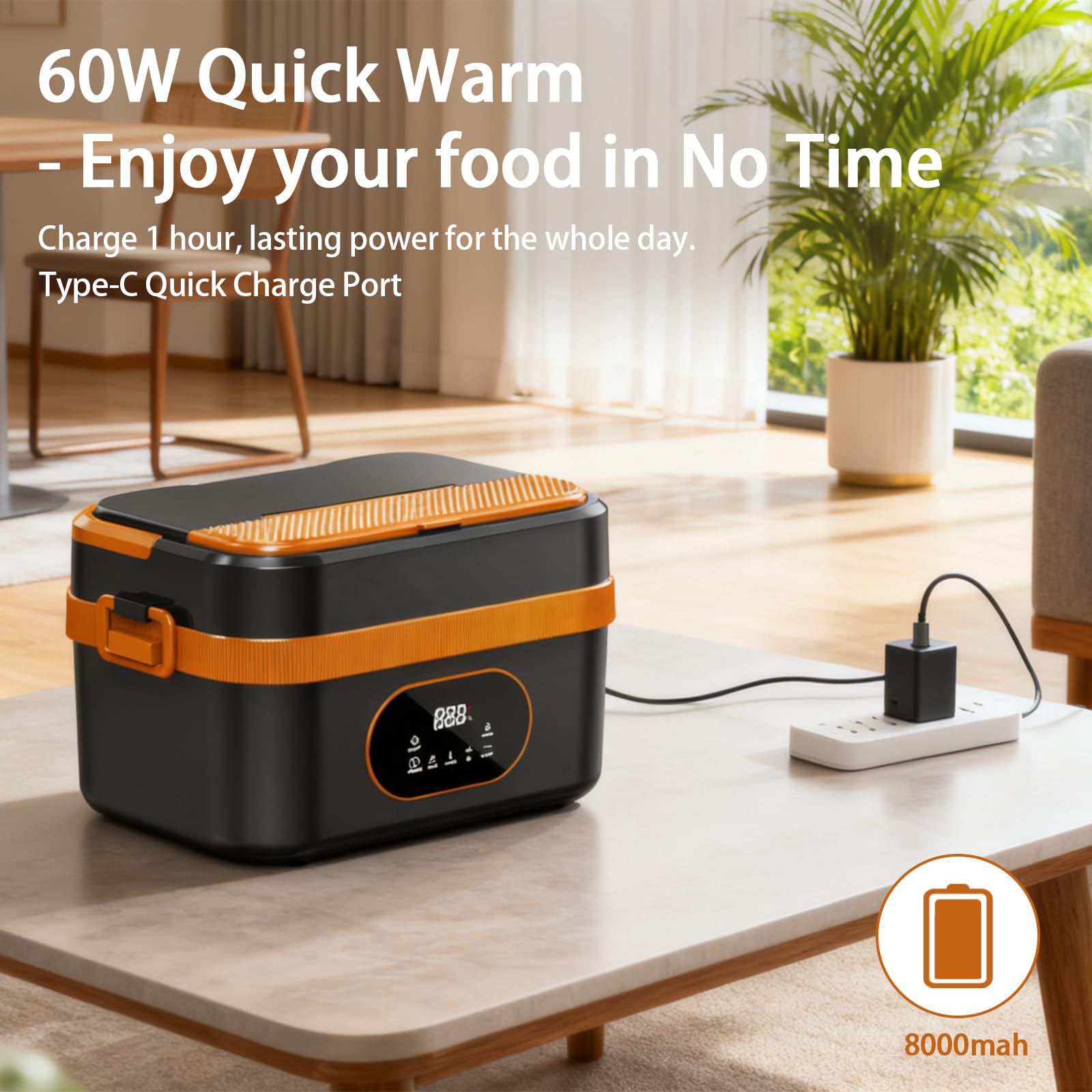 Heated Lunch Box Cordless Rechargeable Food Warmer Smart Reservation Keep Warm Portable Meal Prep Container