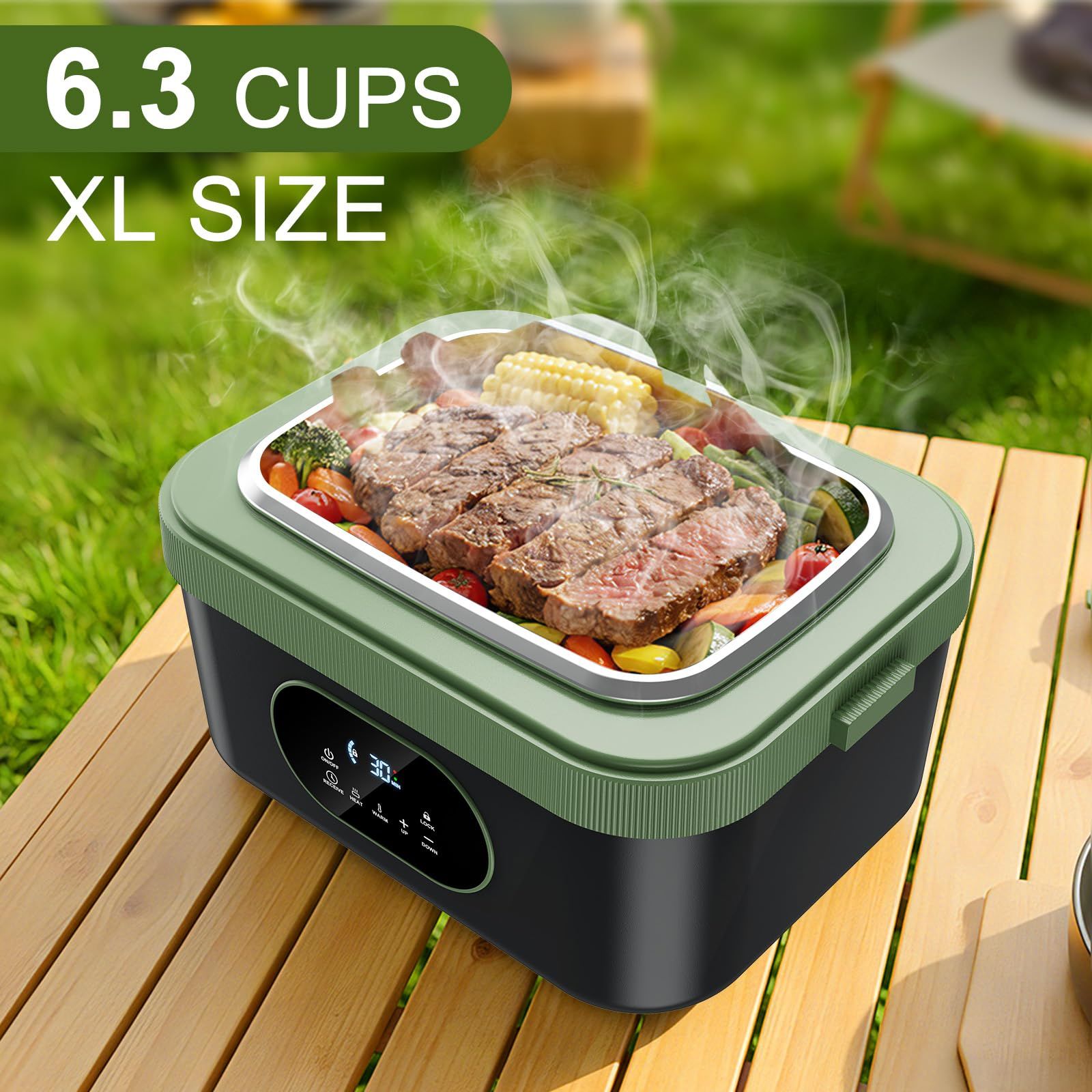 Cordless Electric Lunch Box,60W Fast Heating Portable Food Warmer with Scheduled Heating,Removable Divider,Large Capacity Heated Lunch Box