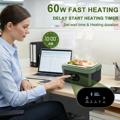 Cordless Electric Lunch Box,60W Fast Heating Portable Food Warmer with Scheduled Heating,Removable Divider,Large Capacity Heated Lunch Box