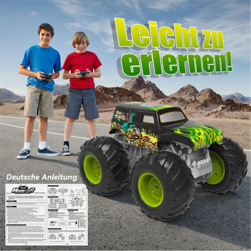 2.4GHz RC Monster Truck Remote Control Car, 360 Degree Rotation Off Road Vehicle with Lights for Kids Boys Gift