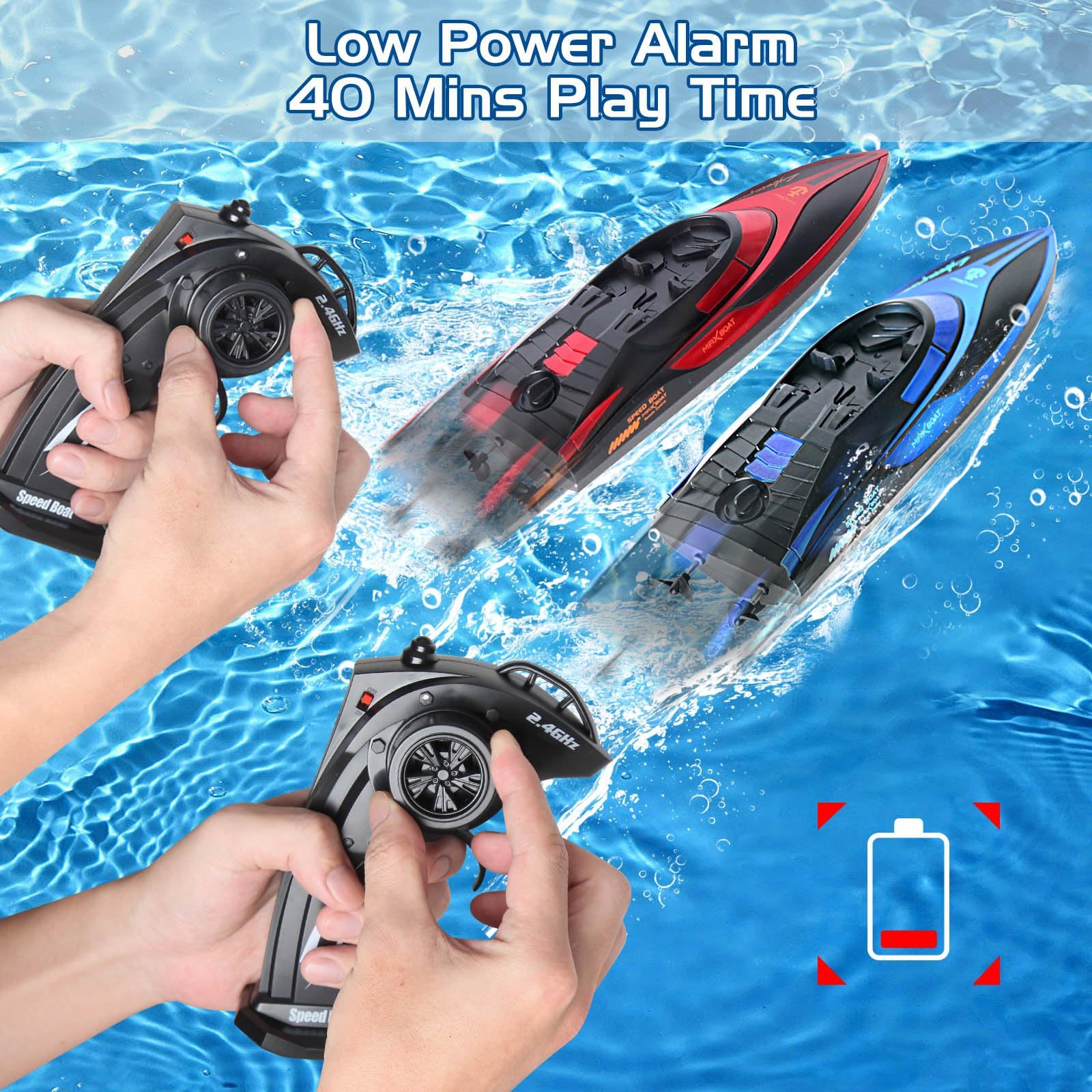 RC Boat for Kids 2Pcs Remote Control Boats Night Glowing Toys Waterproof Rechargable Battery for Pools Lakes Outdoor Play Gifts