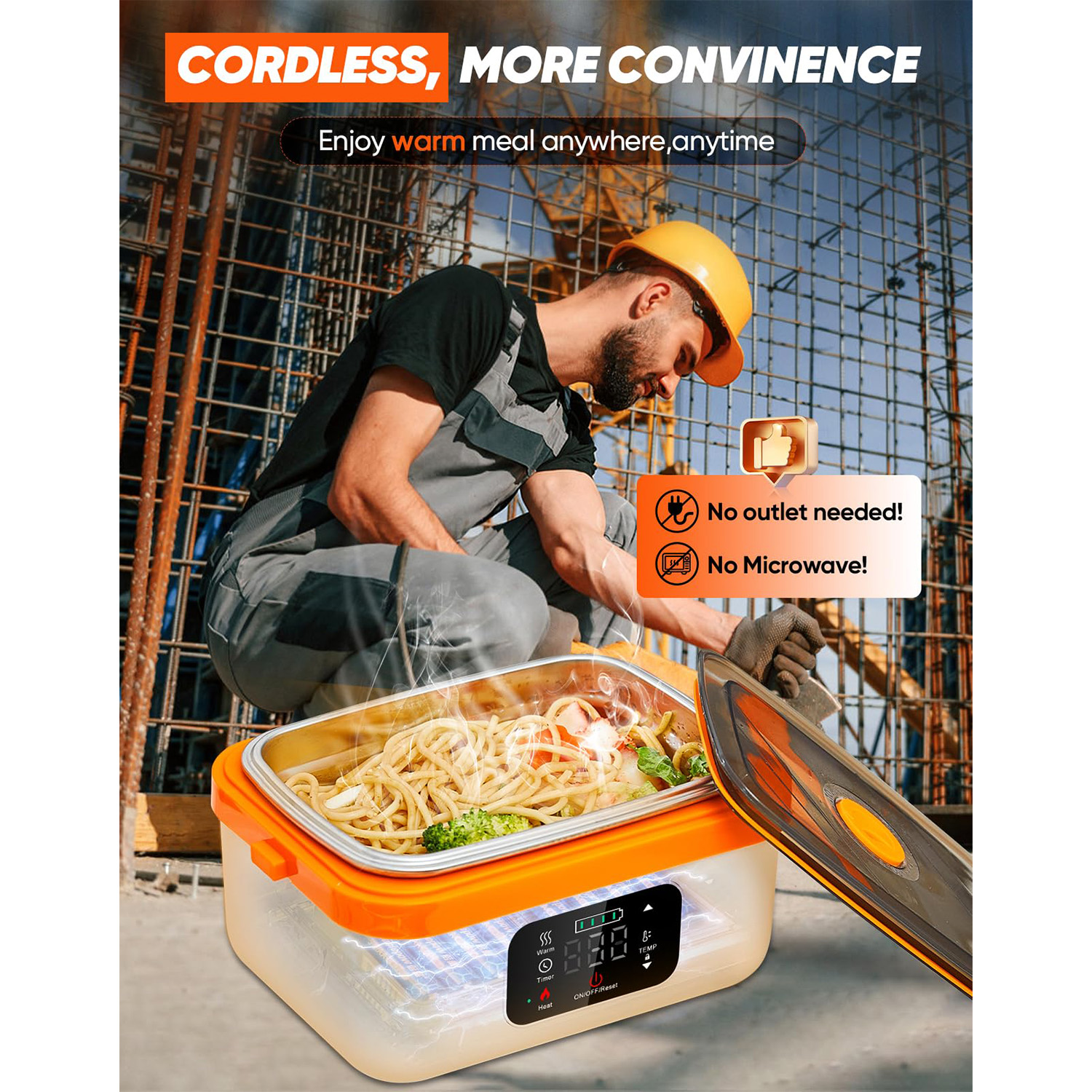 Cordless Electric Lunch Box,Rechargeable Self-Heating Food Warmer with 16000mAh Battery,1L Heated Lunch Box with Smart Reservation & Keep Warm White