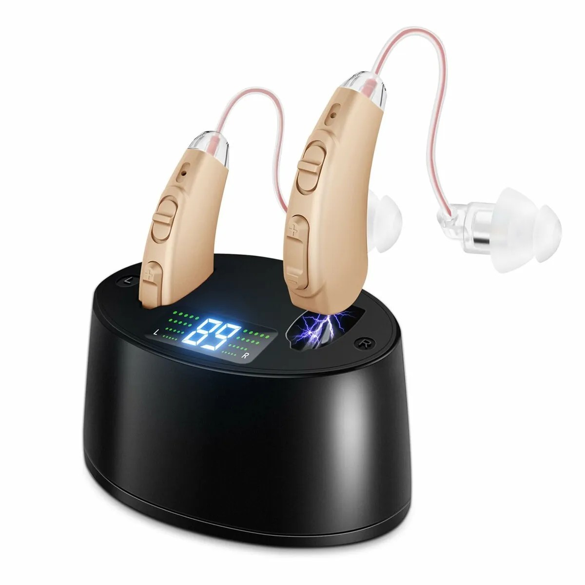 Hearing Aids for Seniors Hearing Loss, Rechargeable with Display of Remaining Charge, Devices with Noise Reduction