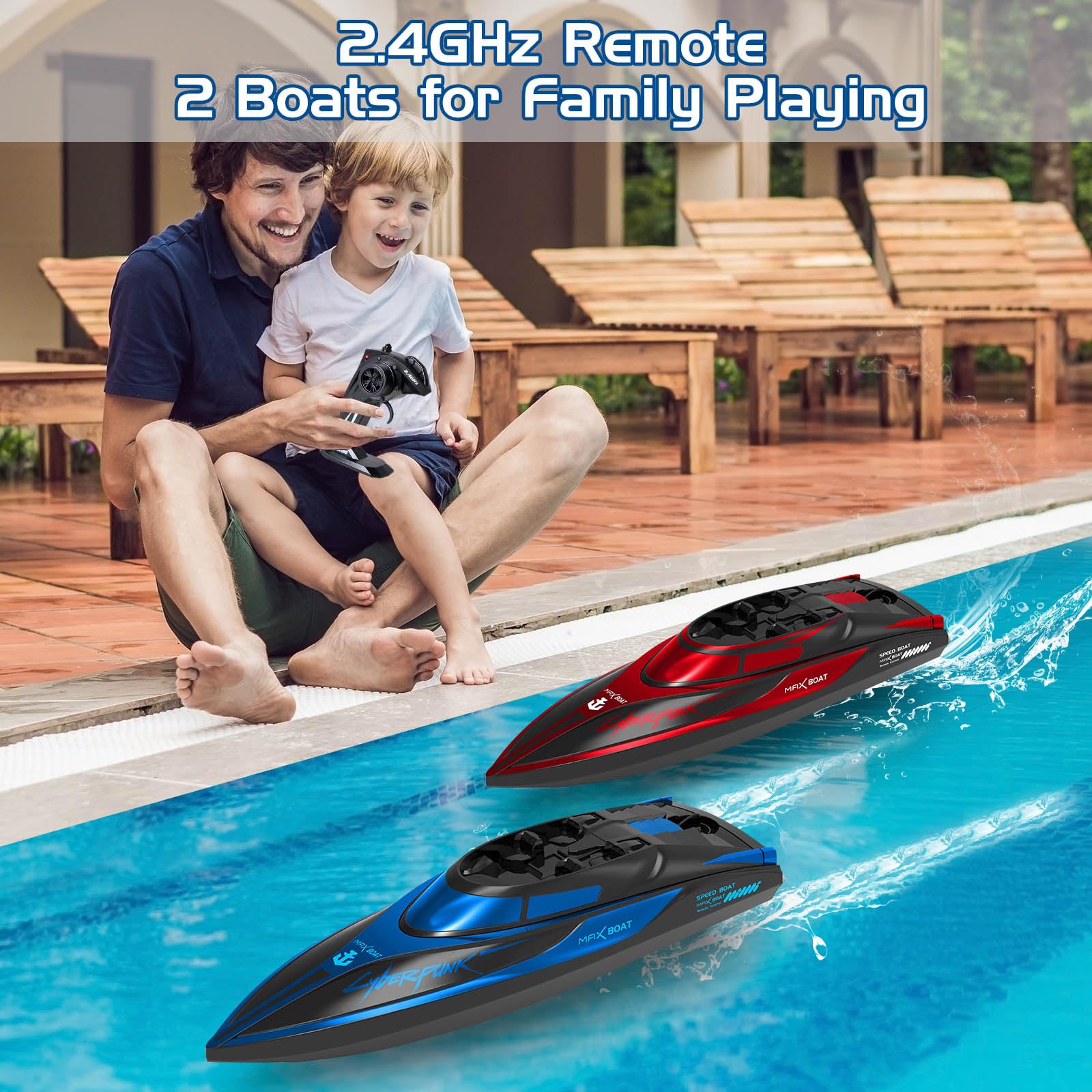RC Boat for Kids 2Pcs Remote Control Boats Night Glowing Toys Waterproof Rechargable Battery for Pools Lakes Outdoor Play Gifts