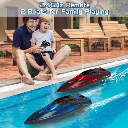 RC Boat for Kids 2Pcs Remote Control Boats Night Glowing Toys Waterproof Rechargable Battery for Pools Lakes Outdoor Play Gifts