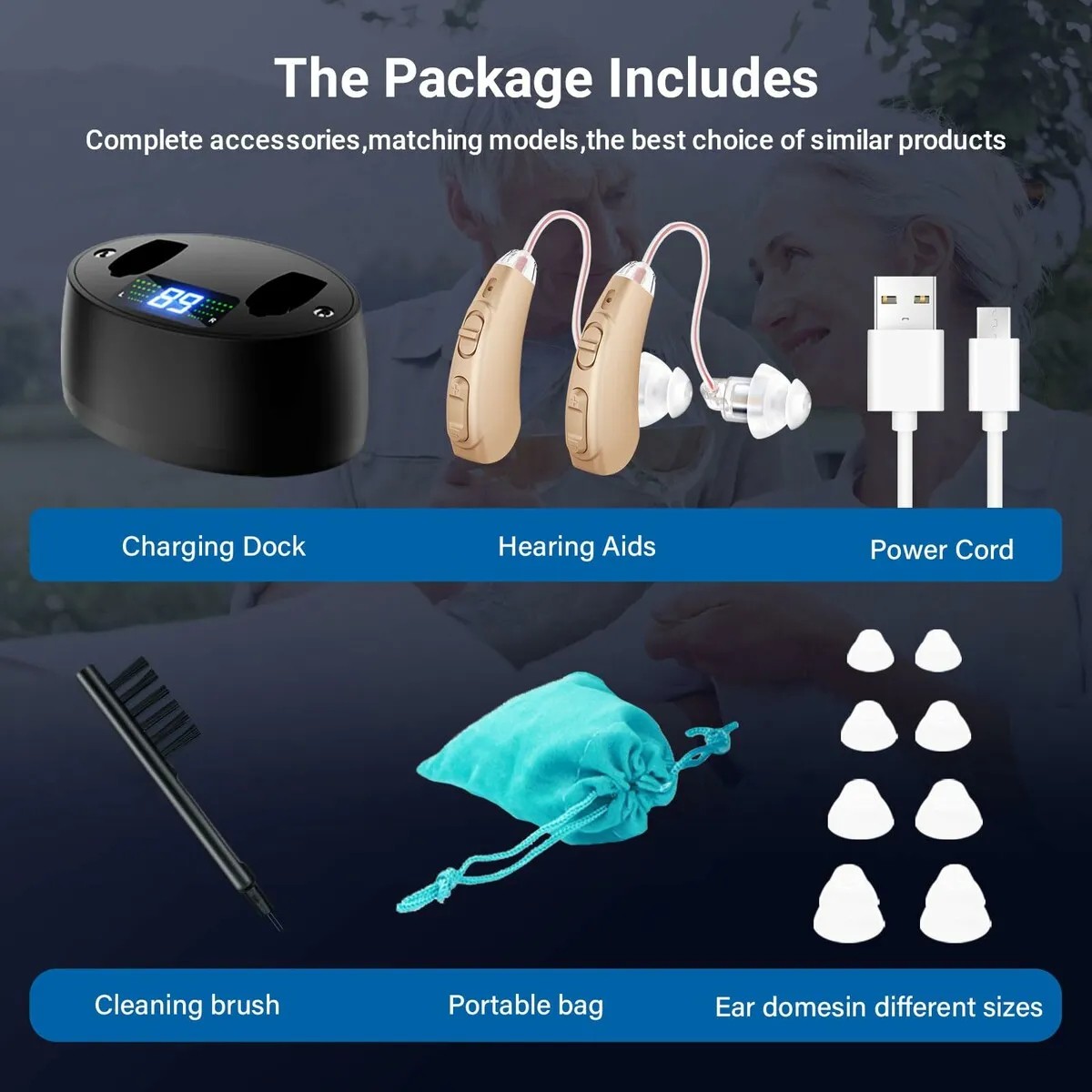 Hearing Aids for Seniors Hearing Loss, Rechargeable with Display of Remaining Charge, Devices with Noise Reduction