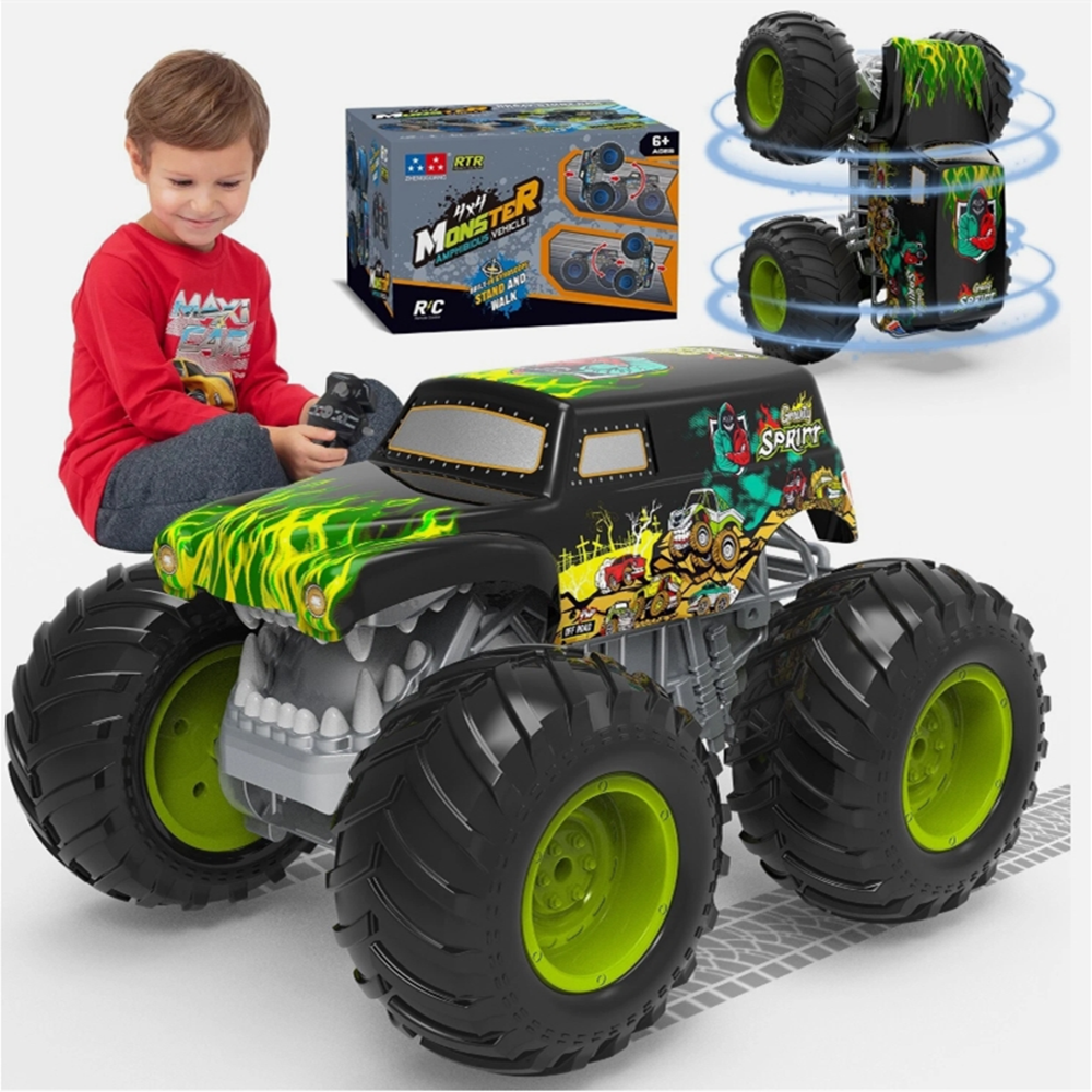 2.4GHz RC Monster Truck Remote Control Car, 360 Degree Rotation Off Road Vehicle with Lights for Kids Boys Gift