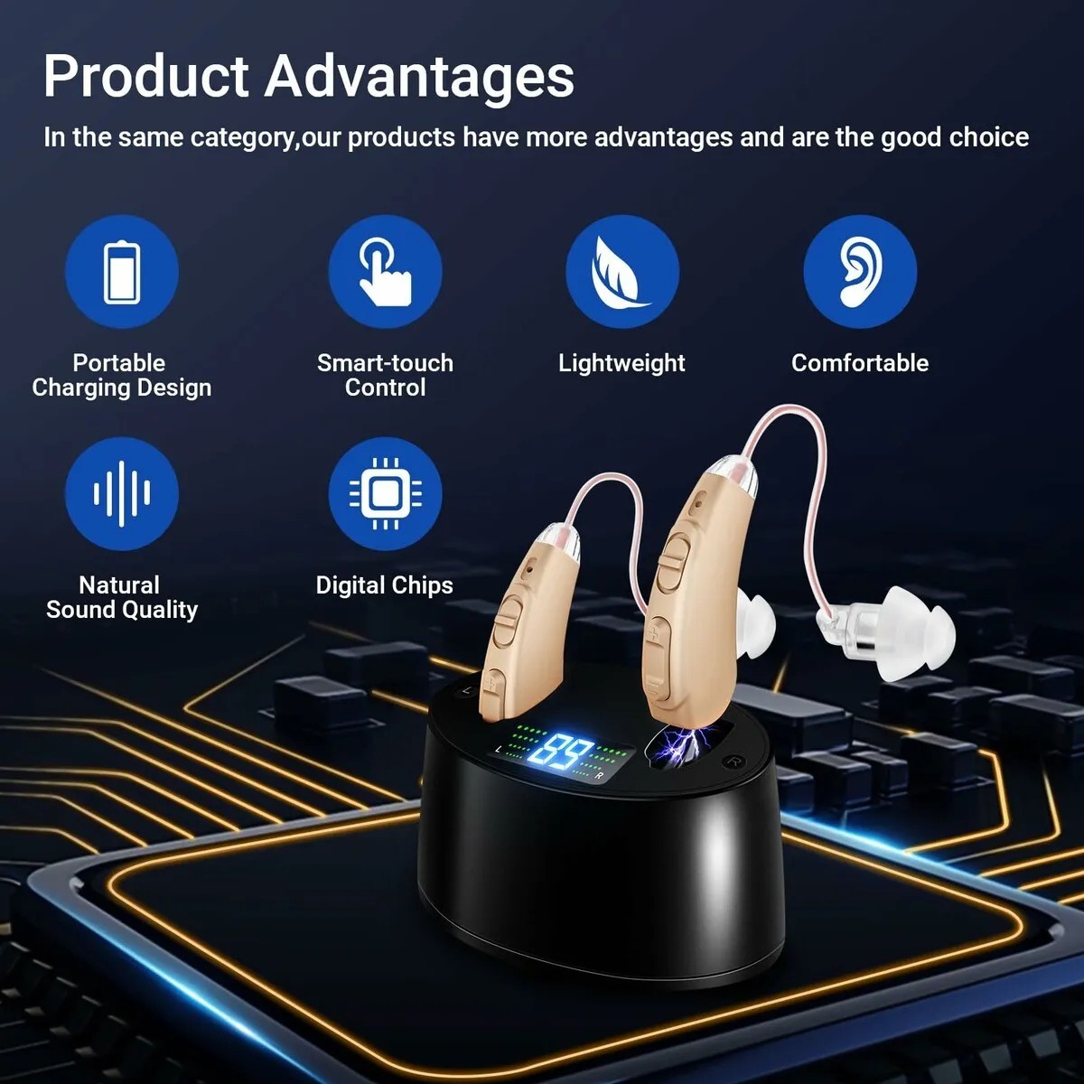 Hearing Aids for Seniors Hearing Loss, Rechargeable with Display of Remaining Charge, Devices with Noise Reduction