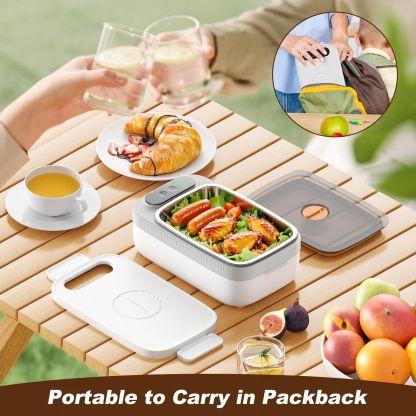 Cordless Electric Lunch Box for Adults, 14000mAh Rechargeable Auto Heated Lunch Box, 1L Protable Self-Heating Food Warmer for Car, Office, Travel