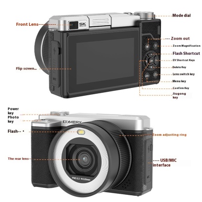 Black 5K HD WiFi 32G Card Micro Digital Camera Student Party Campus Dual Camera Flip Cover