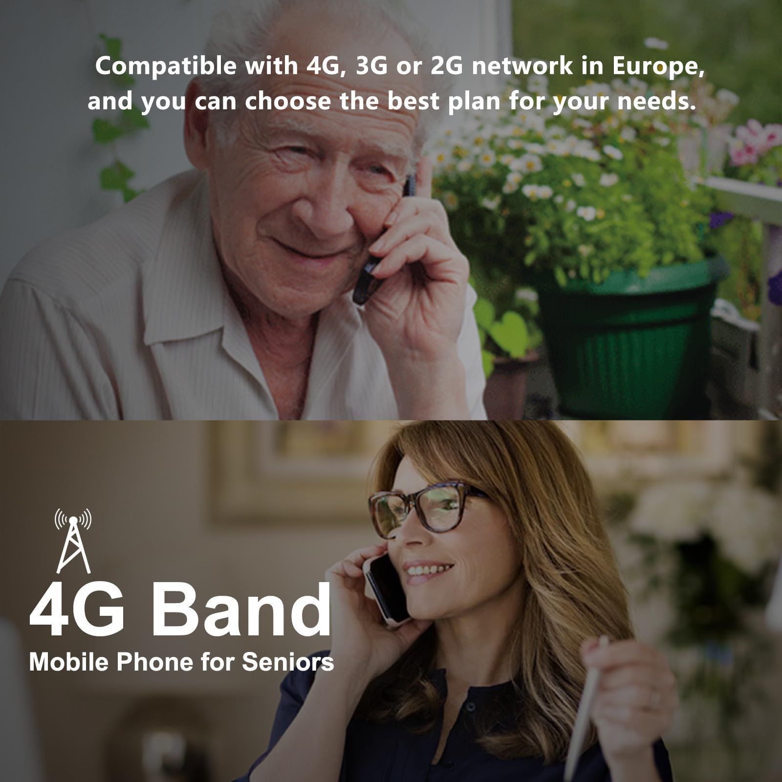 Senior Mobile Phone 4G VoLTE Unlock Big Button Elderly One Click Flipphone Cellphone Large Fonts High Volume Speakers SOS USB C 1200mAh Battery Silver