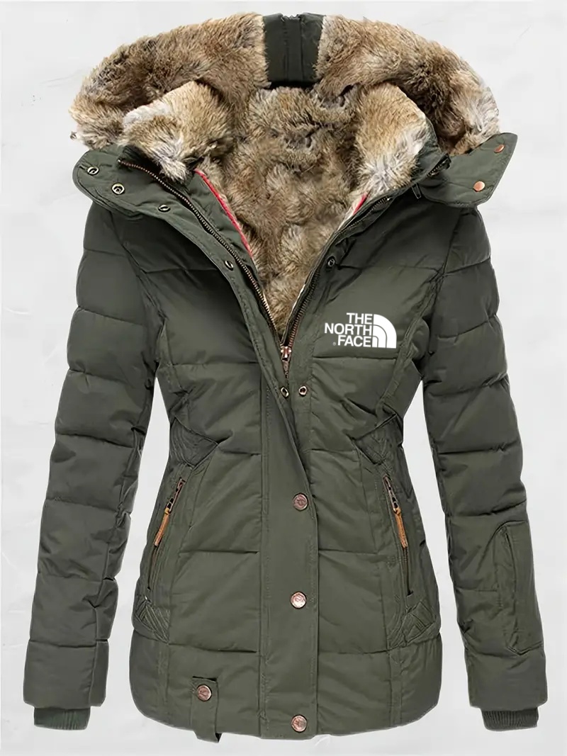 2024 TNF®-Giacca invernale da donna con cappuccio e cerniera, foderata in pelliccia sintetica