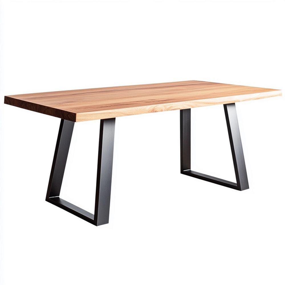 Mesa de Comedor Madera de Roble y Acero Negro Rectangular 160x90x75 cm