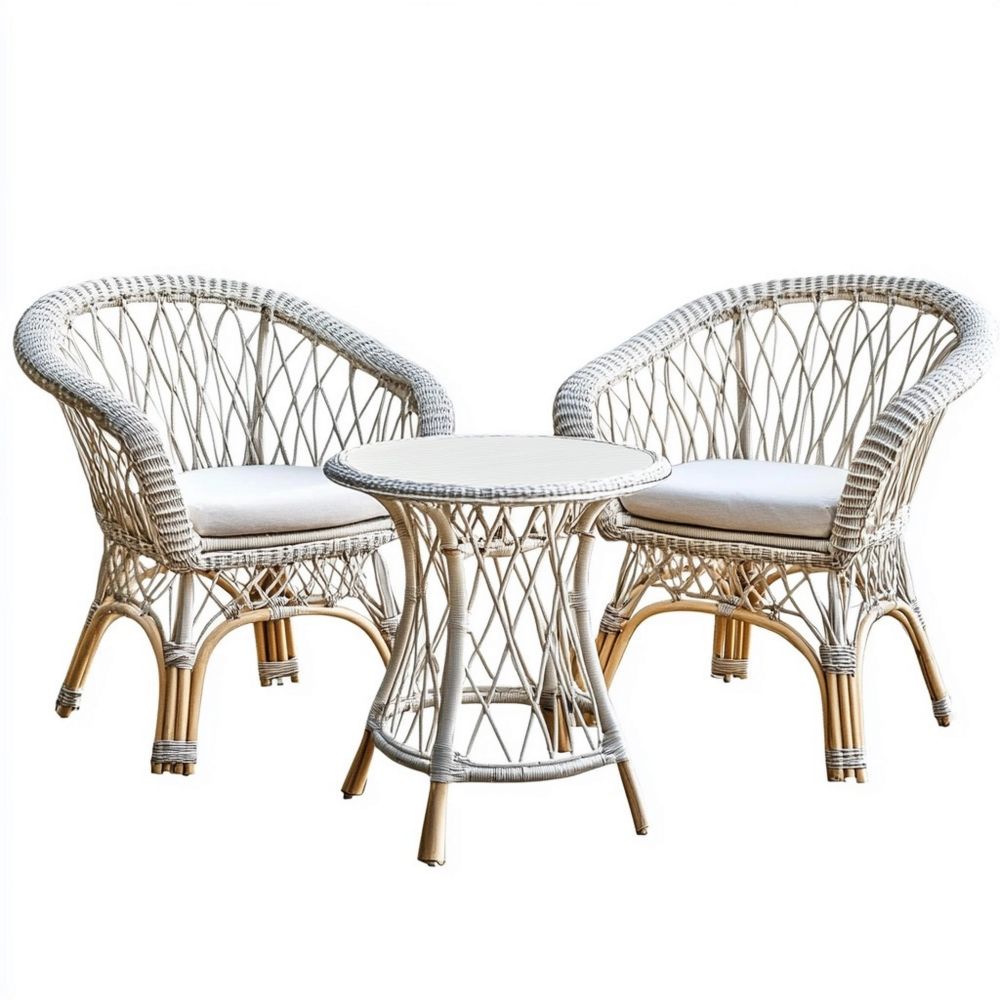Juego de Muebles de Exterior de Ratán 3 Piezas con Cojines Extraíbles Blanco