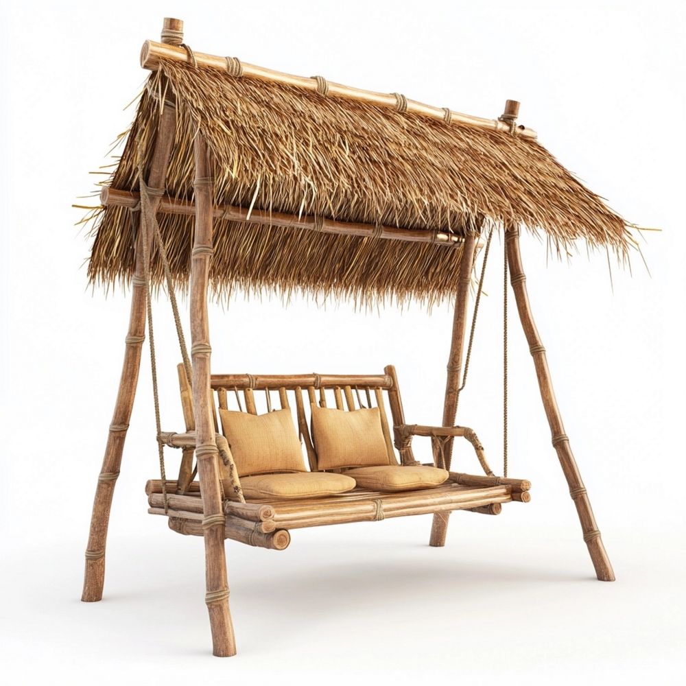 Columpio de Bambú con Techo de Paja Natural para Jardín 200x150x190 cm