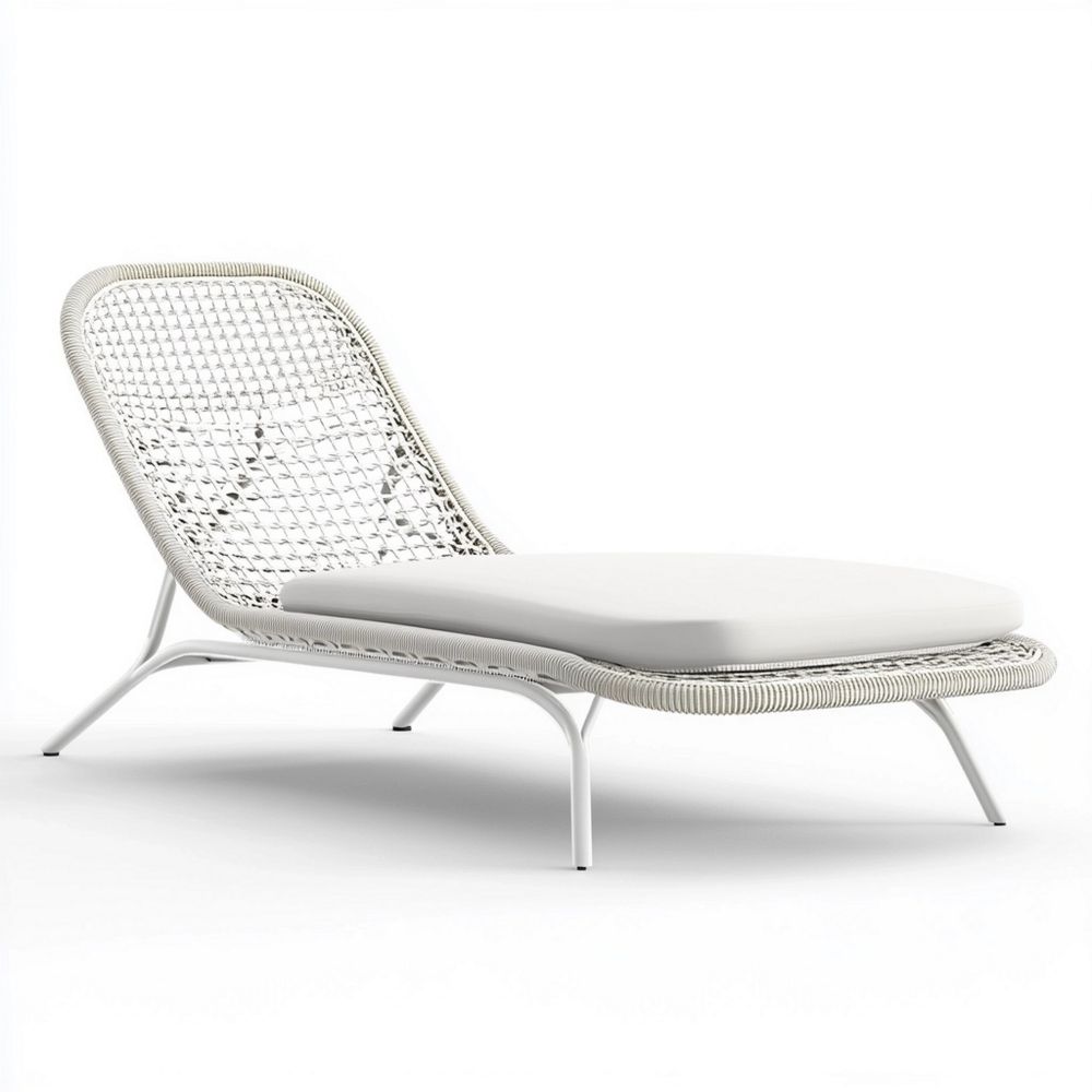 Tumbona de jardín de ratán sintético blanco con cojín