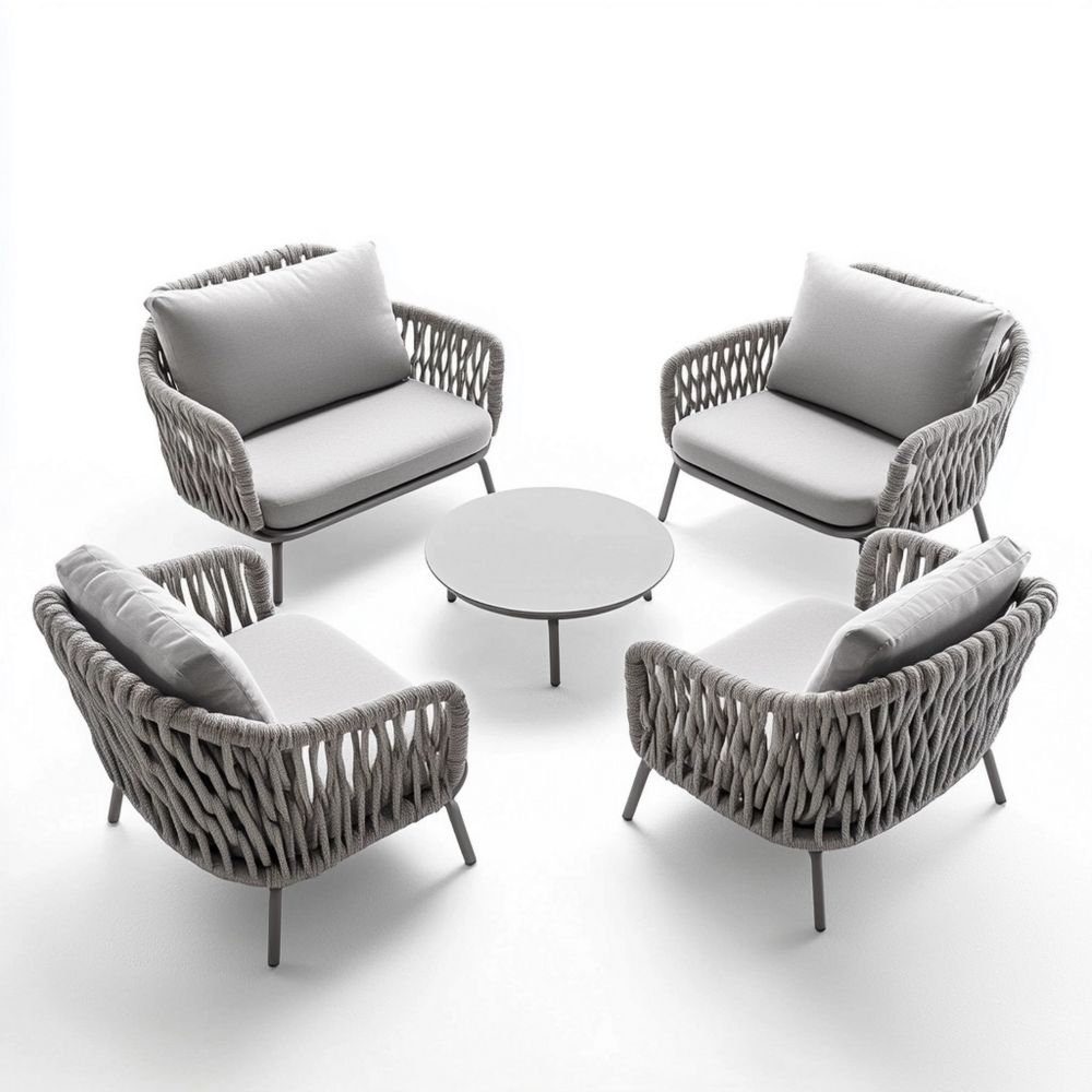 Conjunto de Jardín 5 Piezas con Estructura de Acero al Carbono y Mesa Redonda