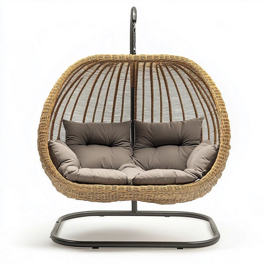 Silla Hamaca Colgante para Dos Personas Ratán Sintético con Cojines Grises