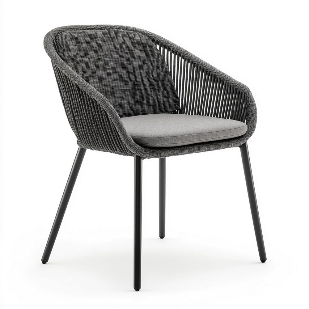 Silla de Exterior Cuerda Sintética Gris Antracita/Gris Cojín Aluminio