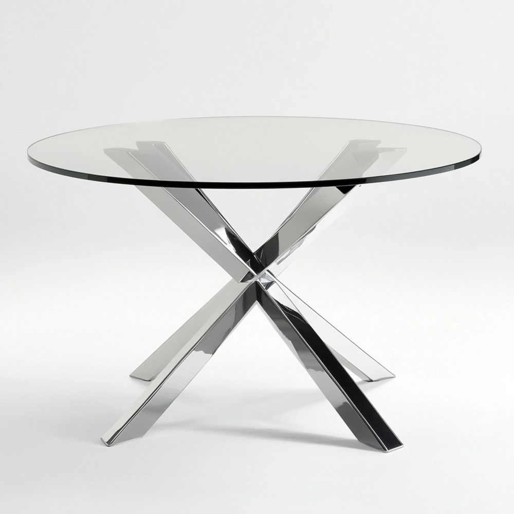 Mesa Redonda de Cristal Transparente y Metal Cromado 100 cm