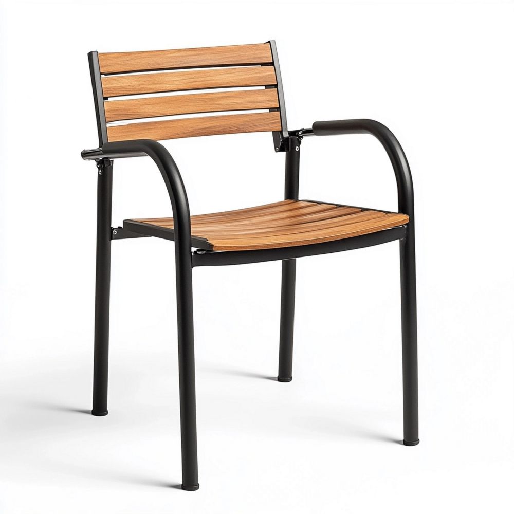 Silla de Jardín de Aluminio/Madera Sintética Negro/Madera 54x58x82 cm