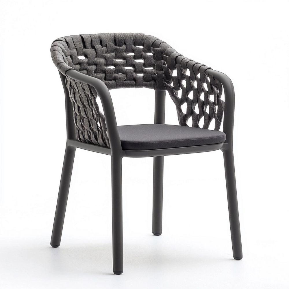 Silla de Polipropileno Tejido Gris con Cojín Antracita para Interior/Exterior 80x56x55 cm