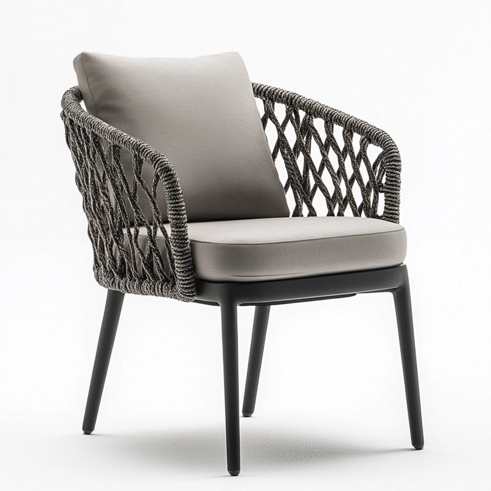 Silla de Comedor de Exterior Tejido de Cuerda Aluminio Gris/Taupe 75cm