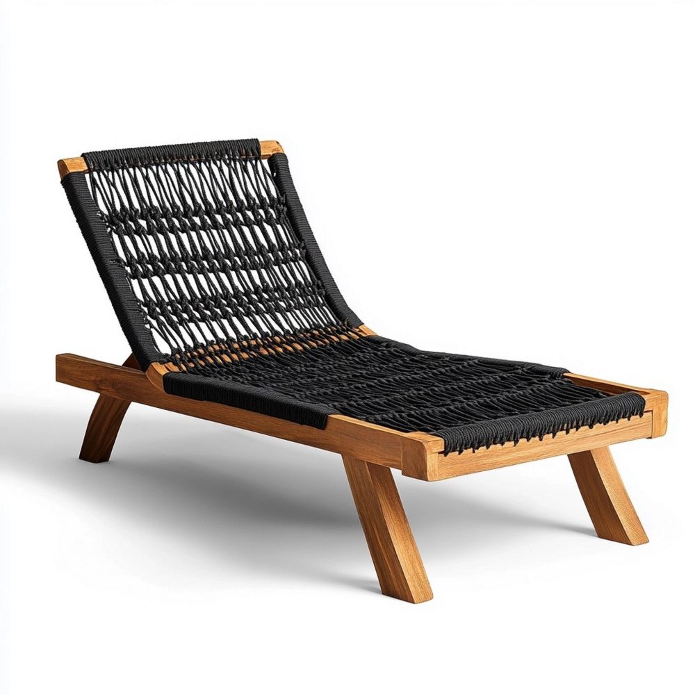 Tumbona de Teca con Asiento de Cuerda Negra para Exterior