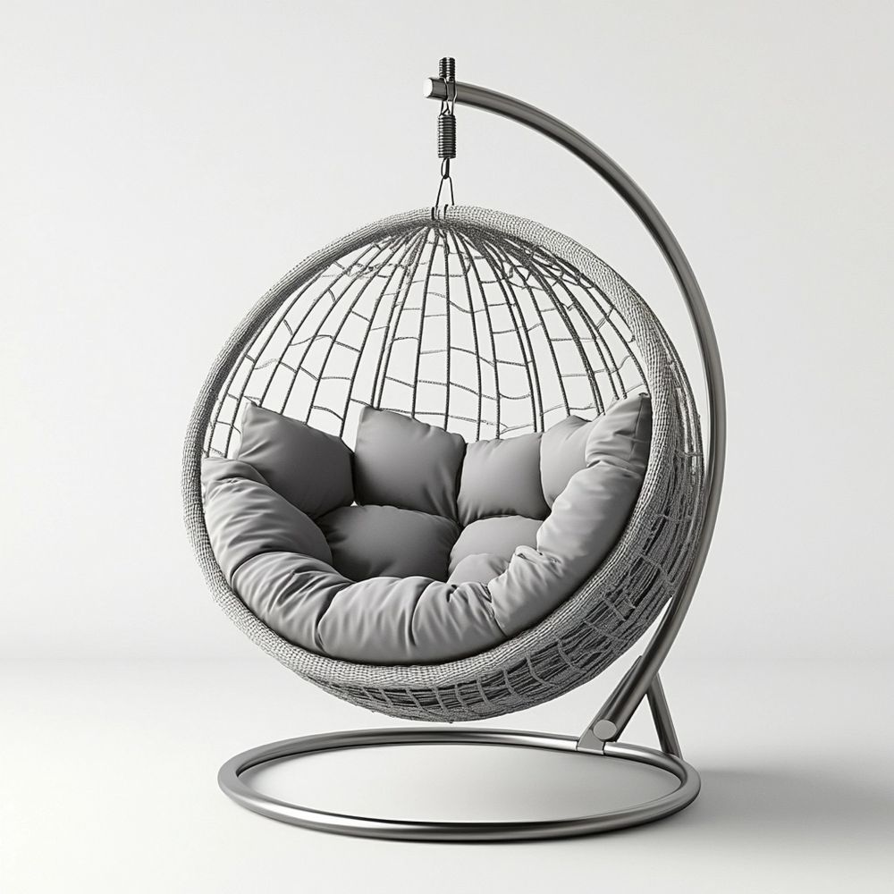 Silla Colgante de Acero al Carbono con Cojín de Poliéster Gris Forma Redonda 180 cm
