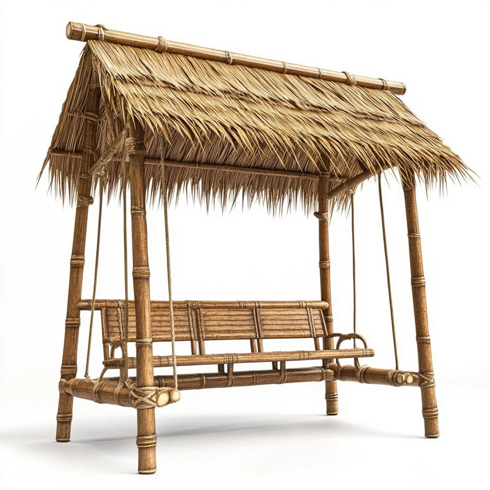 Columpio Exterior Bambú Natural con Techo de Paja 200x150x180cm