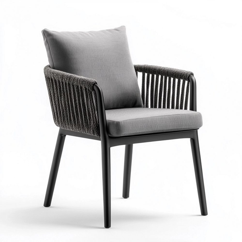 Silla de Exterior con Cojín Gris Antracita con Estructura de Aluminio y Cordón de Poliéster, 84 cm X 56 cm X 57 cm