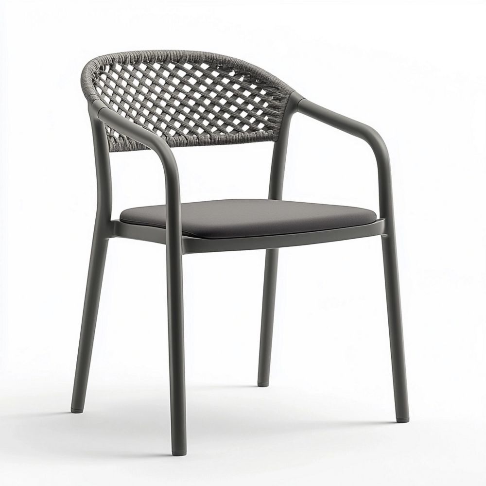 Silla con Brazos de Aluminio Gris con Asiento de Tela y Respaldo Trenzado 54x55x80 cm