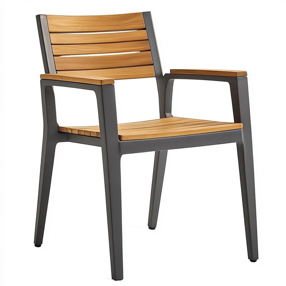 Silla de Jardín con Brazos de Aluminio y Teca 83cm Altura