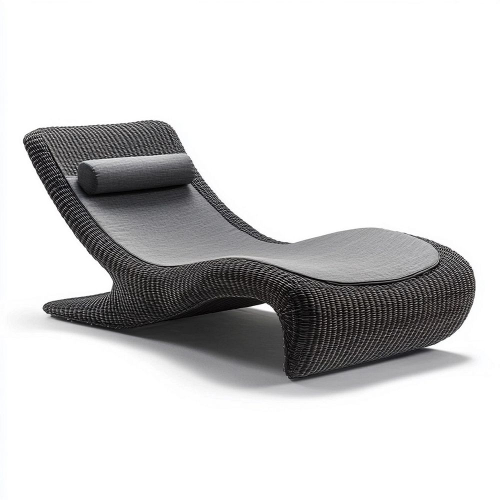 Tumbona de Exterior en Rattan Sintético Gris Forma Ondulada Respaldo Ajustable 196 cm