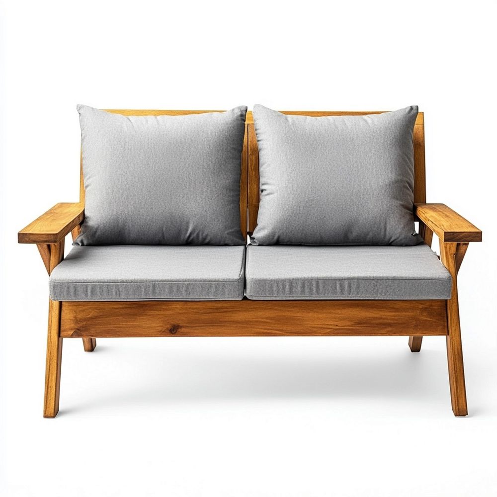 Banco de Jardín de Roble Macizo con Cojines de Poliéster Gris 2 Piezas