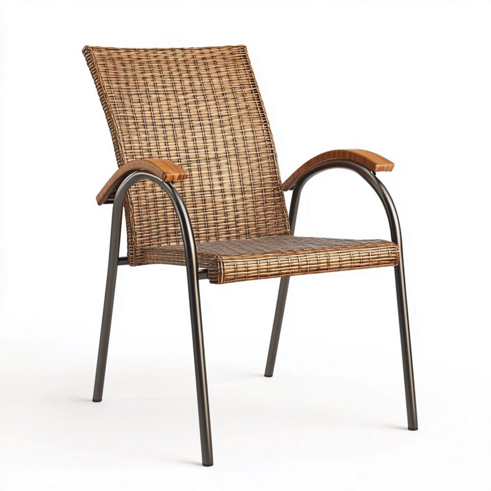 Silla de Exterior de Ratán Sintético con Estructura de Acero Negro