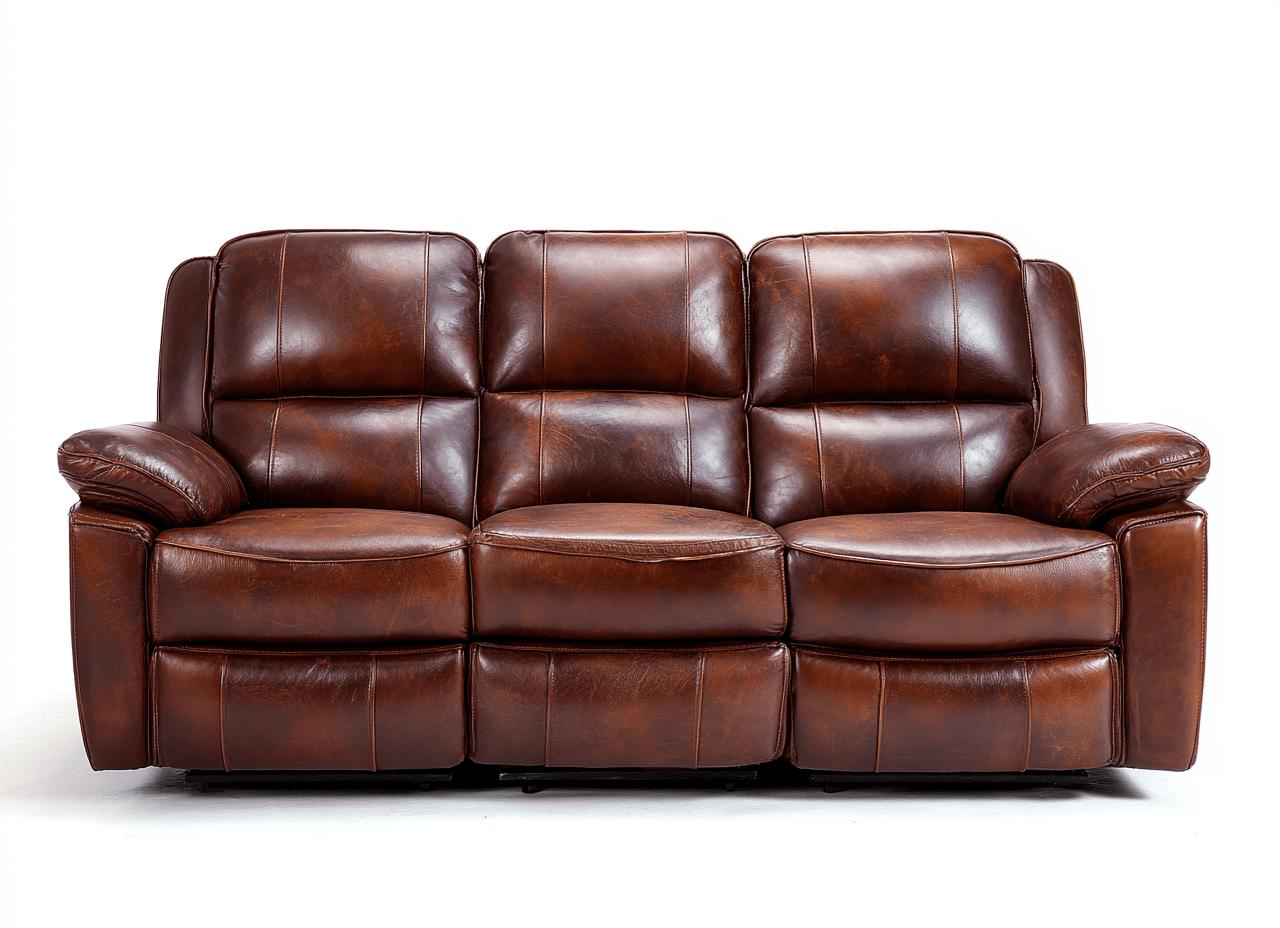 Canapé 3 places – cuir marron – structure fixe – accoudoirs rembourrés