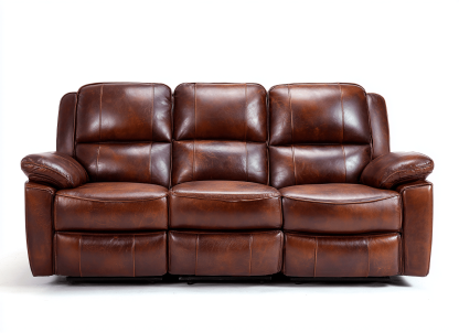 Canapé 3 places – cuir marron – structure fixe – accoudoirs rembourrés