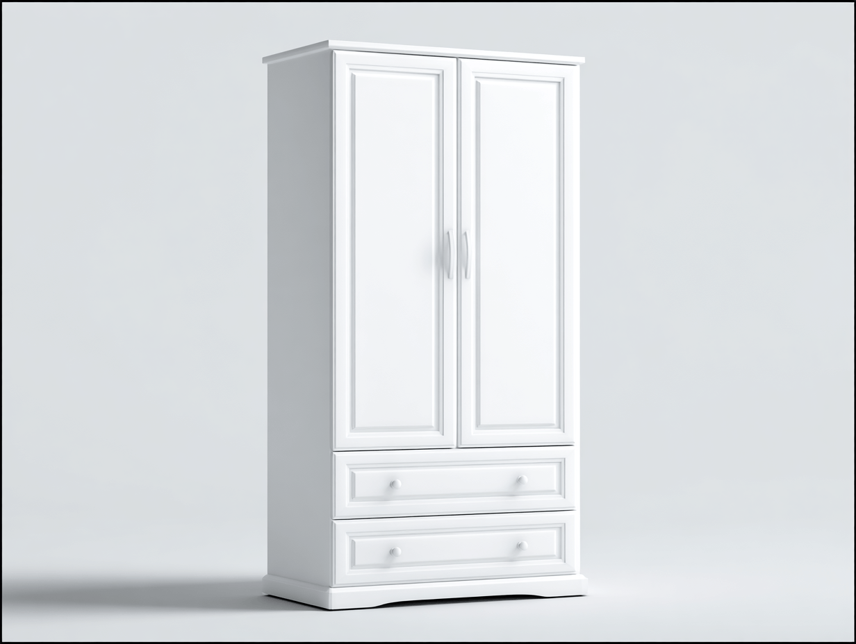 Armoire de rangement – bois blanc – avec deux portes et deux tiroirs