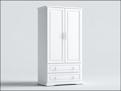 Armoire de rangement – bois blanc – avec deux portes et deux tiroirs