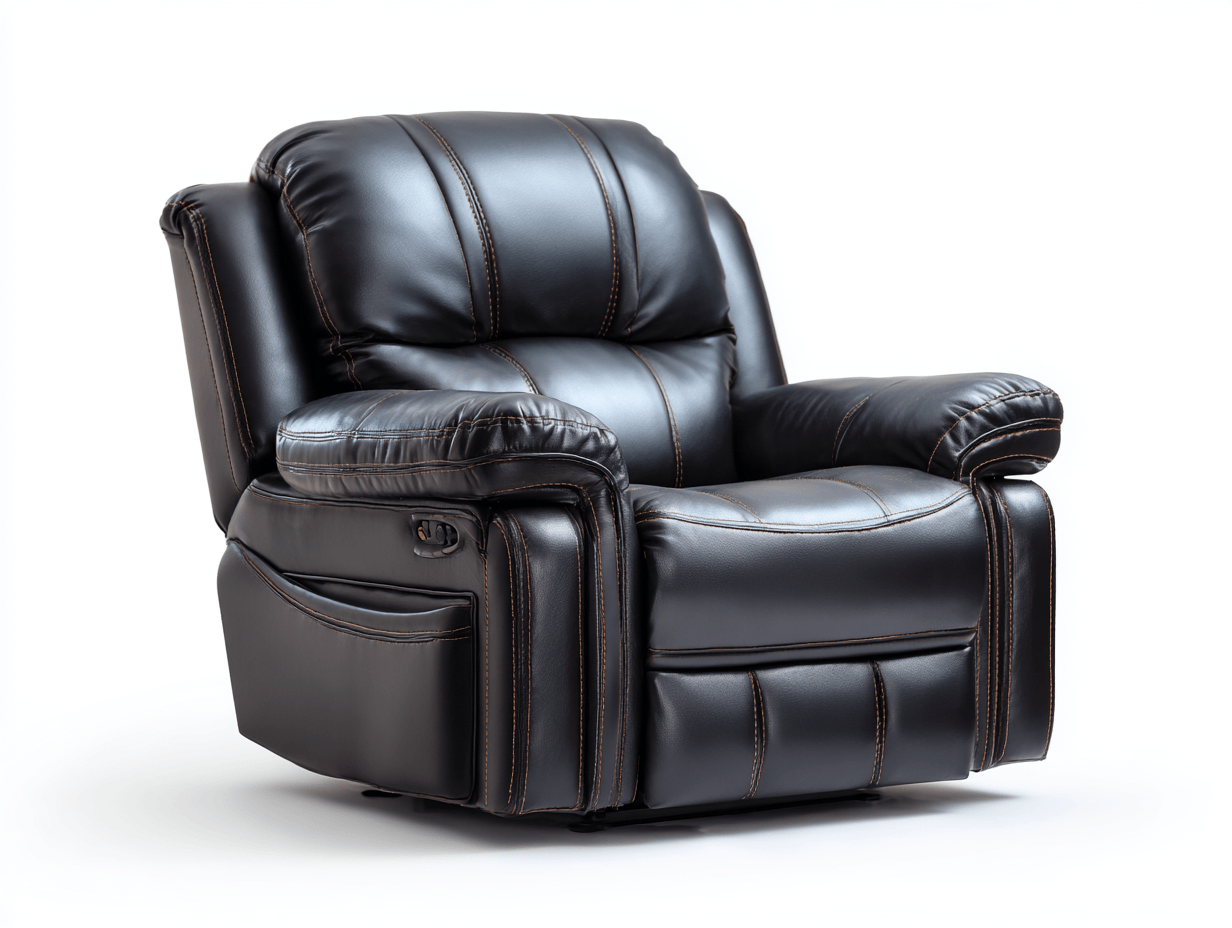 Fauteuil inclinable – cuir synthétique noir – avec poignée latérale et poche de rangement