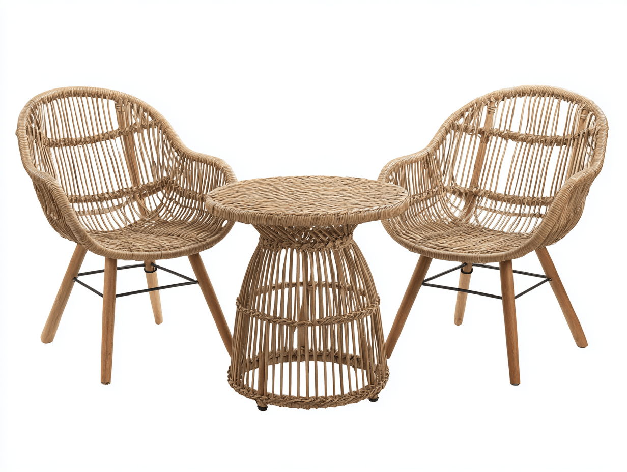 Salon de jardin 3 pièces – résine tressée – naturel – style ajouré avec pieds bois
