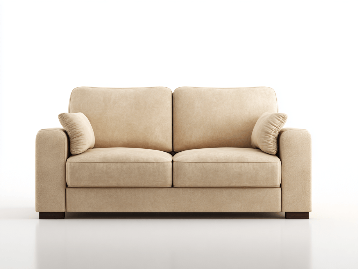 Canapé 2 places en cuir synthétique beige – avec coussins d’assise – design classique