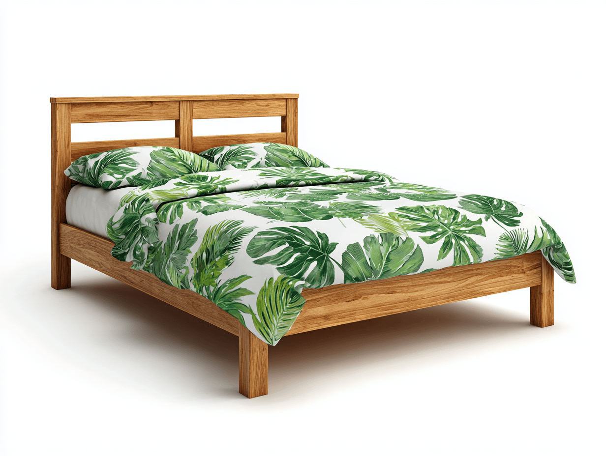 Lit double en bois massif – chêne naturel – design à lattes minimaliste